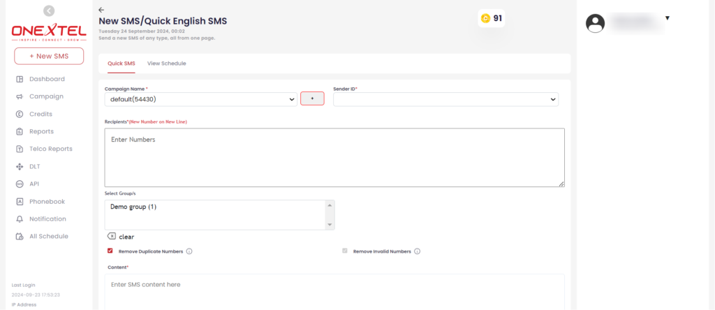 Quick English SMS – OneXtel Documentation