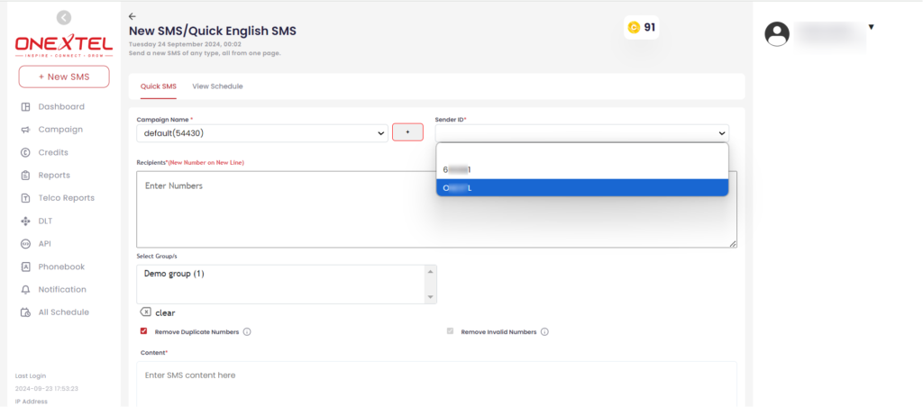 Quick English SMS – OneXtel Documentation