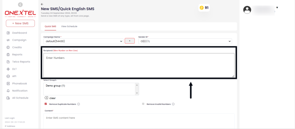 Quick English SMS – OneXtel Documentation