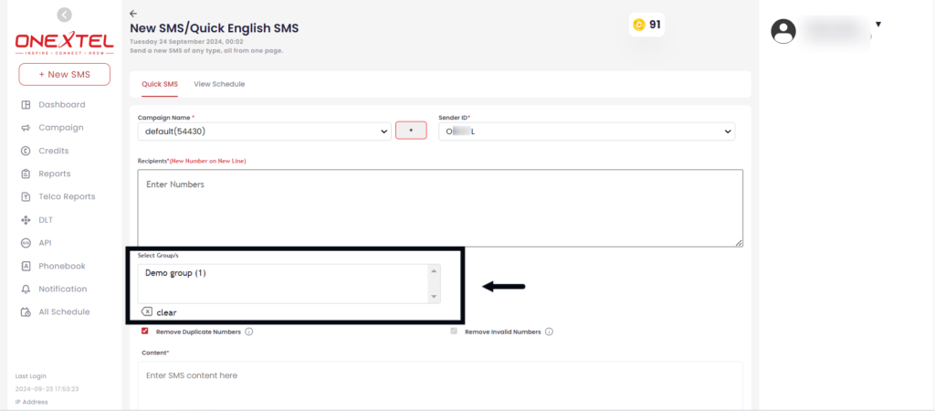 Quick English SMS – OneXtel Documentation