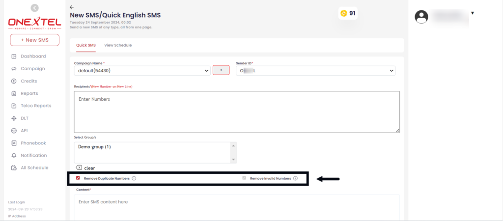 Quick English SMS – OneXtel Documentation