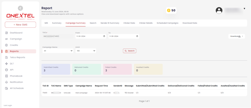 Campaign summary – OneXtel Documentation